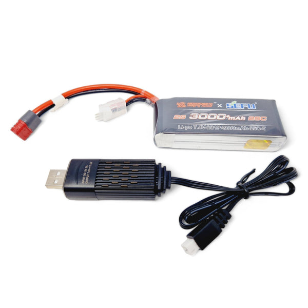 MJX 2S 7.4v 3000mAh LiPo Battery for 1/14th Scale Models With USB Charger
