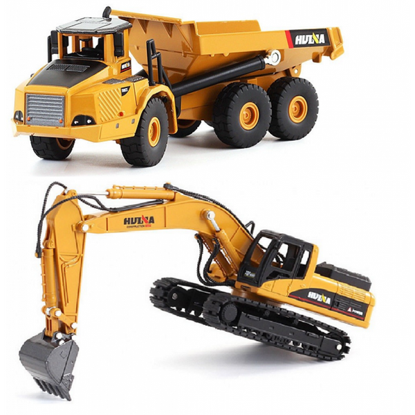 Huina Dumper Truck Excavator Set 1 50 Diecast Construction Models Se